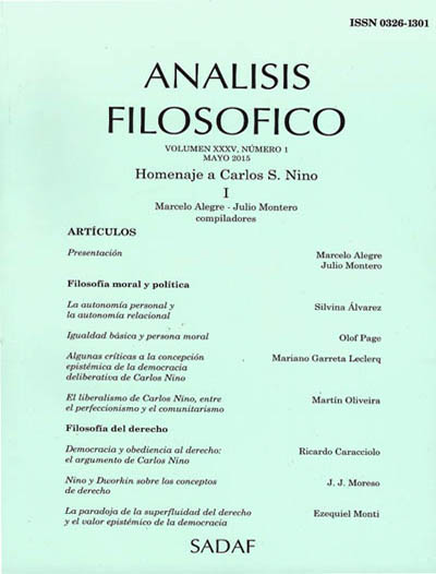 Análisis Filosófico, Revista de filosofía Mayo 2015