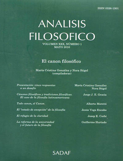 Análisis Filosófico, Revista de filosofía, mayo 2010